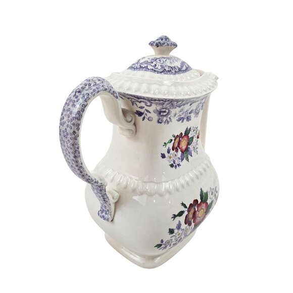 Copeland Spode Mayflower Coffee Pot Lid Floral Lavender Border Vintage England - Picture 2 of 11